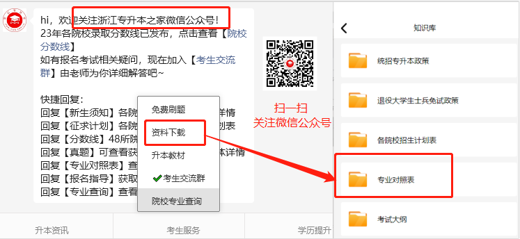 浙江省專升本對照表